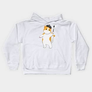 Cat as Painter with Paint brush Kids Hoodie